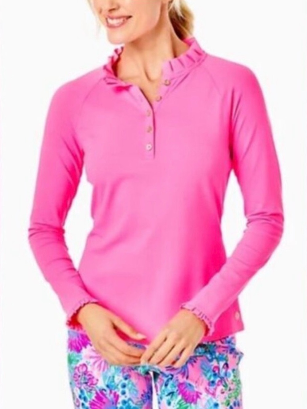 Lilly Pulitzer Luxletic Pink Athletic Long Sleeve Ruffle Large